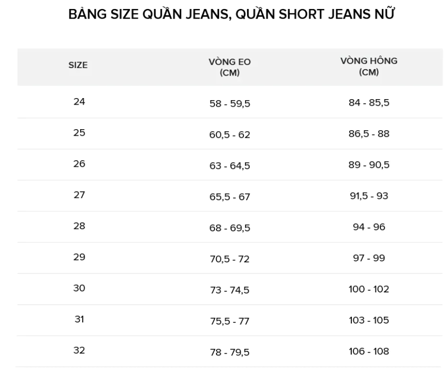 Bảng size AIX