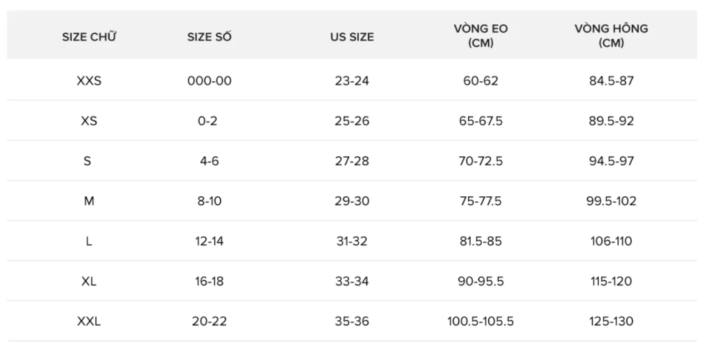 Bảng size GAP 1