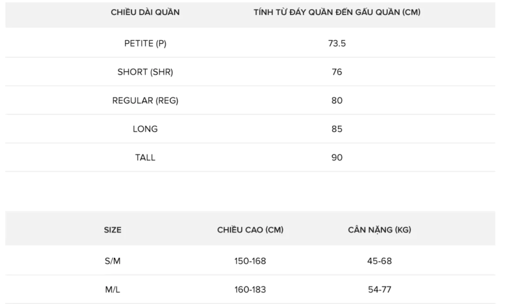 Bảng size GAP 2